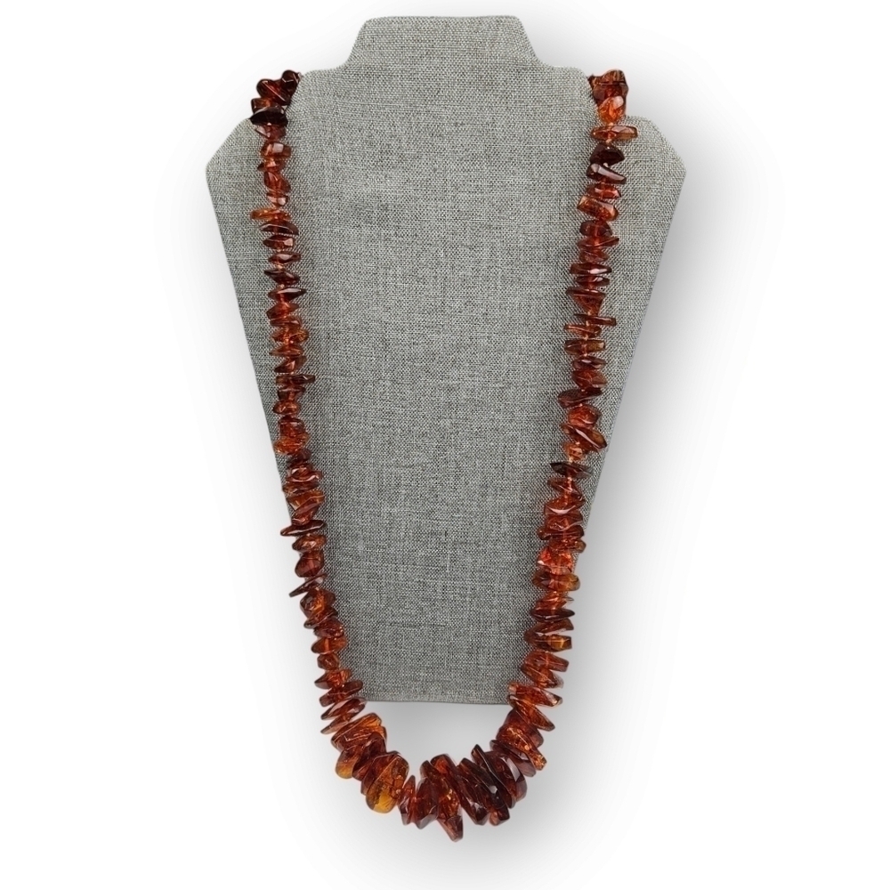Genuine Baltic Amber Necklace Graduated Nugget Cognac Massive Vtg ~34" 121 Grams